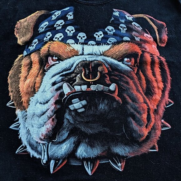 Vintage Y2K LIQUID BLUE Bulldog w/ Skull Bandana SS Tee Men's Size 8X - Picture 2 of 5